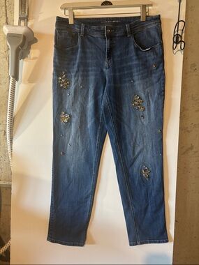 Chico's Dark Blue Embellished Boyfriend Jeans